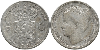 Нидерландское Кюрасао 1/4 гульдена 1900 Вильгельмина (1890-1948) KM 35 серебро 4387-953