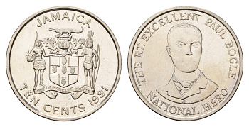 Ямайка 10 центов 1991 KM 146.1 сталь плакированная никелем UNC 4114-326