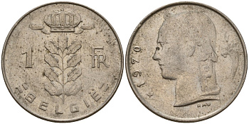 Бельгия 1 франк 1970 Belgie, Бодуэн I (1951-1993) KM 143 медно-никель 4156-631
