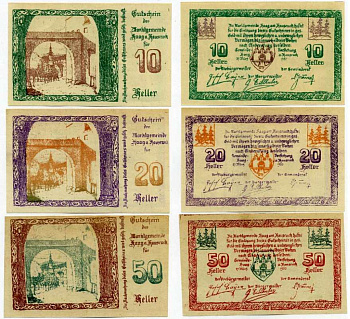 Австрия, Кааг набор из 3 банкнот 10, 20, 50 геллеров 1920 27 марта 12920, нотгельд   бумага  UNC (пресс) 7555-26-3-2