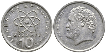 Греция 10 драхм 1990 Демокрит KM 132 медно-никель 4110-1323