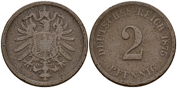 Германия 2 пфеннига 1875 G J.2  KM 2 медь    4598-569