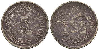 Сингапур 5 центов 1978 большая белая цапля KM 2 медно-никель 4623-413