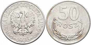 ПОЛЬША 50 ГРОШЕЙ 1976 КРЕМНИЦА KM 48.1 алюминий UNC 68-347