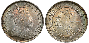 Гонконг 10 центов 1902 Эдуард VII (1901-1910) KM 13 серебро UNC 91-843
