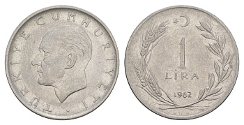 Турция 1 лира 1962 Кемаль Ататюрк KM 889a.1 нержавеющая сталь 4648-742