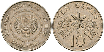 Сингапур 10 центов 1986 KM 51 медно-никель 4608-914