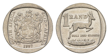 ЮАР 1 ранд 1992 KM 138 медь плакированная никелем 4609-1052