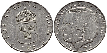 Швеция 1 крона 1978 Карл XVI Густав (1973- ) KM 852 медь плакированная медно-никелем 4397-911