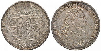 Саксония 2/3 талера 1707 I.L.H. Фридрих Август I KM 744, Dav. 821, Kohl 356, Kahnt 123b, Slg. Mers. 1451 R серебро 00-000-00