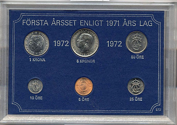 Швеция набор из 6 монет 1972 Густав VI Адольф (1950-1973) официальный набор монетного двора UNC 2-4-1-15