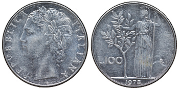 Италия 100 лир 1978 R KM 96.1 нержавеющая сталь 4144-114