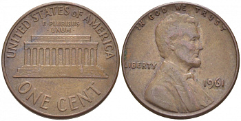 США 1 цент 1961 Авраам Линкольн KM 201 медь цинк 3457-1242