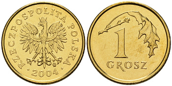 Польша 1 грош 2004 MW KM 276, Parchimowicz 701m латунь UNC 02-264-15