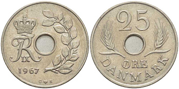 Дания 25 эре 1967 С; S, Фредерик IX (1947-1972) KM 855.1 медно-никель 108-1241