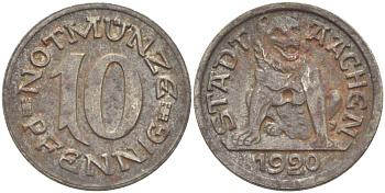 Германия, Ахен 10 пфеннигов 1920 нотгельд, земля Северный Рейн-Вестфалия Funck 1.1 железо 4523-246