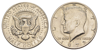 США 1/2 доллара (50 центов) 1972 D, Джон Кеннеди KM 202b медь плакированная медно-никелем aUNC 189-816