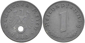 ГЕРМАНИЯ 1 РЕЙХСПФЕННИГ 1942 J KM 97, J. 369 цинк 211-552
