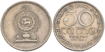 Шри-Ланка 50 центов 1982 KM 135.1 медно-никель 4566-1221