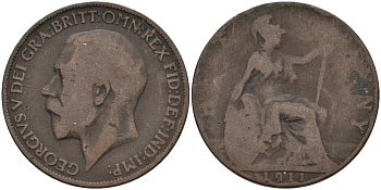 Великобритания 1/2 пенни 1911 Георг V (1910 - 1936) KM 809, Spink 4056 бронза 4146-126