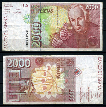 Испания 2000 песет 1992 24 апреля 1992, Хосе Селестино Мутис Pick 164 бумага 8621-3-3-1