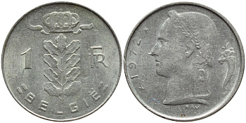 БЕЛЬГИЯ 1 ФРАНК 1972 BELGIE KM 143.1 медно-никель 4395-441