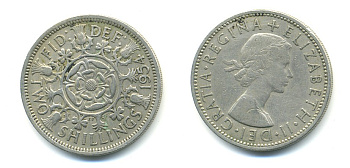 Великобритания 2 шиллинга (флорин) 1954 Елизавета II (1952-2022) KM 906, Spink 4146 медно-никель 23-1013