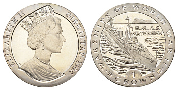 Гибралтар 1 крона 1993 Боевые корабли Второй мировой войны - HMAS Waterhen KM 123 медно-никель BU 1078-1-23