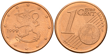 Финляндия 1 евроцент 1999  KM 98 сталь плакированная медью  UNC  4189-218