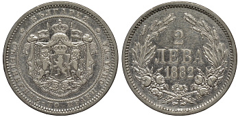 Болгария 2 лева 1882 князь Александр I (1879-1886) KM 5 серебро 441-1324