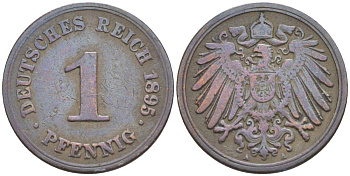 ГЕРМАНИЯ 1 ПФЕННИГ 1895 A KM 10, Jager. 10, Weege 2 медь 4528-1134