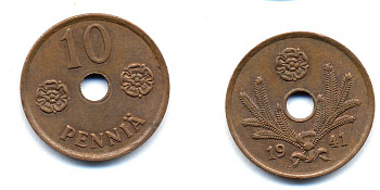 ФИНЛЯНДИЯ 10 ПЕННИ 1941 KM 33.1 медь 51-4917