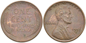 США 1 ЦЕНТ 1953 D, ЛИНКОЛЬН KM А132 медь цинк 218-629