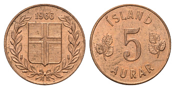 Исландия 5 эйре 1966 KM 9 бронза UNC 4691-345