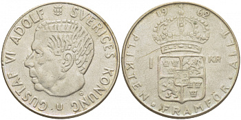 Швеция 1 крона 1962 U, Густав VI Адольф (1950-1973) KM 826 серебро 175-1133