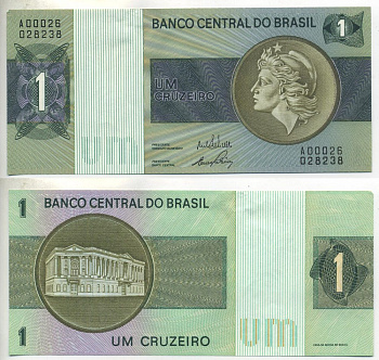 Бразилия 1 крузейро ND (1970-1972) серия А00026 Pick 191а бумага 7457-17-3