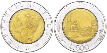 ИТАЛИЯ 500 ЛИР 1995 R KM 111 биметалл 4529-251