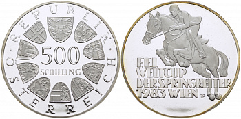 Австрия 500 шиллингов 1983 Чемпионат мира по конкуру KM 2961 серебро PROOF 1077-6-63