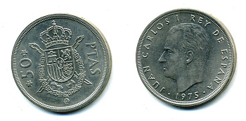 ИСПАНИЯ 50 ПЕСЕТ 1975 (80) ХУАН КАРЛОС I (1975-) KM 809 медно-никель 41-1227