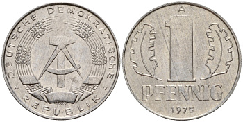 ГДР 1 пфенниг 1975 A KM 8.1 алюминий 116-654