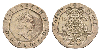 Великобритания 20 пенсов 1989 Елизавета II (1952-2022) KM 939, Spink 4361 (G2) медно-никель 4639-854