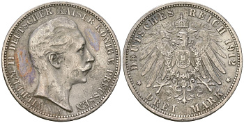 Пруссия 3 марки 1912 Вильгельм II (1888-1918) KM 527, J. 103 серебро 3851-612