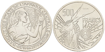 Центральноафриканский Валютный Союз (BEAC) 500 франков 1976 C (Конго), PROBA, ESSAI, пробная монета KM E9 никель UNC 3711-125