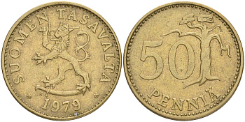ФИНЛЯНДИЯ 50 ПЕННИ 1979 K KM 48 алюминиевая бронза 4556-214