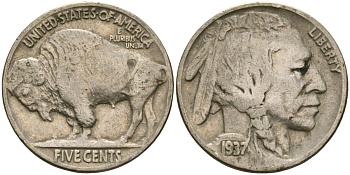 США 5 центов 1937 индеец, бизон KM 134 медно-никель 4172-326