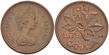Канада 1 цент 1979 Елизавета II (1952-2022), кленовый лист KM 59.2 бронза 75-1634