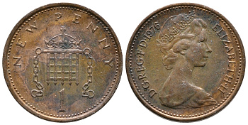 Великобритания 1 пенни 1976 Елизавета II (1952-2022) KM 915, Spink 4237 (B1) бронза 87-153