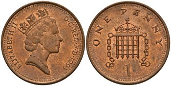 Великобритания 1 пенни 1993 Елизавета II (1952-2022) KM 935a, Spink 4391 (B4) сталь плакированная медью 4154-1013