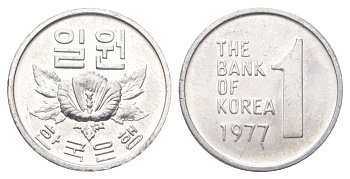 Южная Корея 1 вона 1977 KM 4a алюминий UNC 4617-453