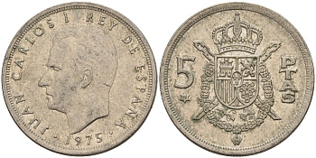 Испания 5 песет 1975 (76) Хуан Карлос I (1975-2014) KM 807 медно-никель 4155-621